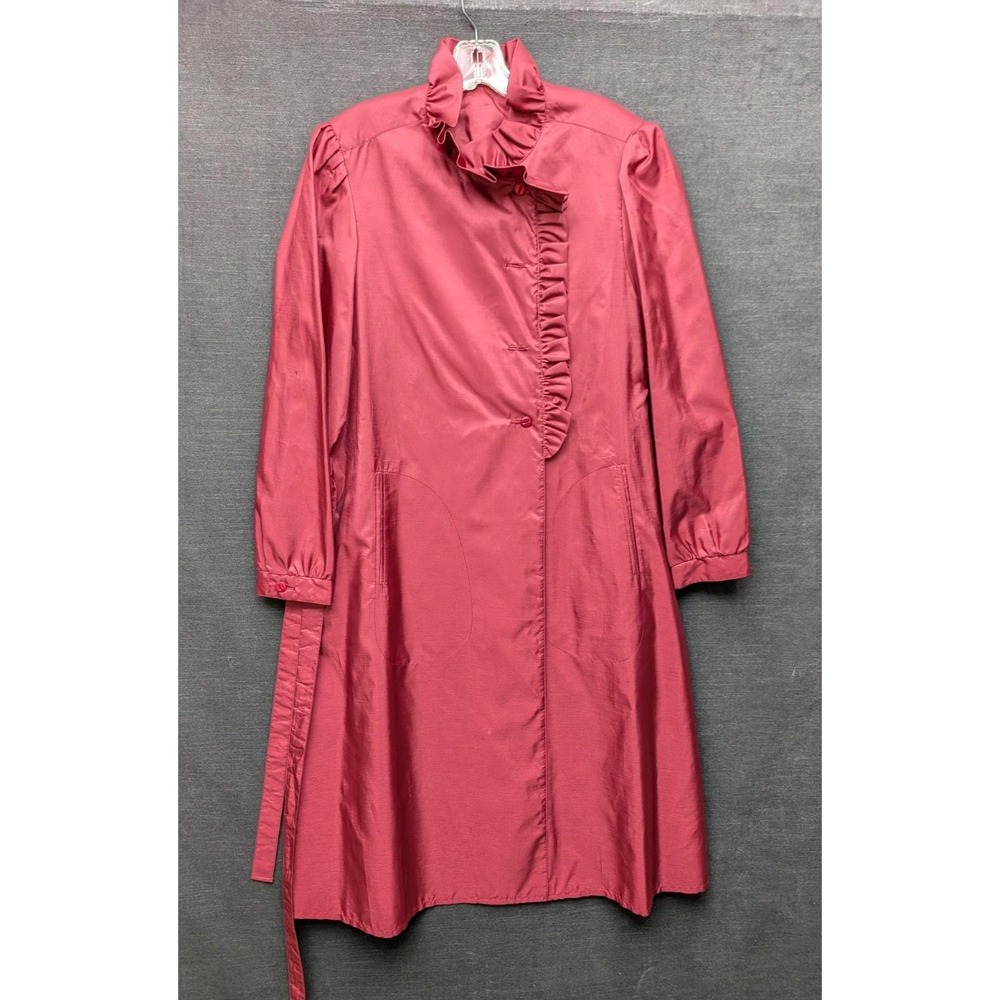 Vintage Unika Forecaster of Boston Burgundy Trench Coat Ruffle Whimsical 9/10